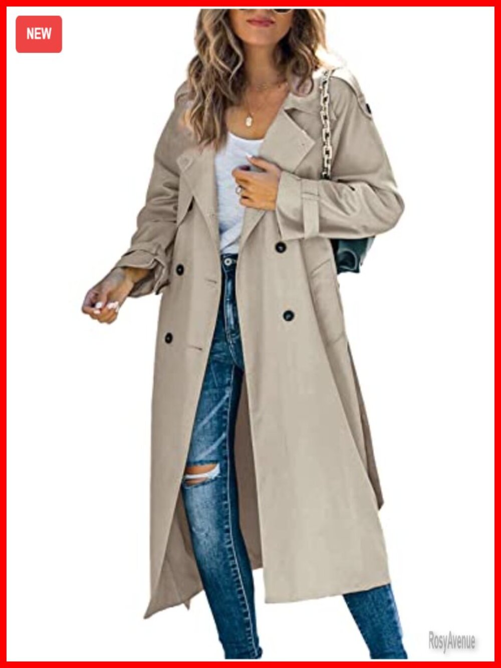 Women's Long Trench Coat Double Breasted Windproof Overcoat With Belt